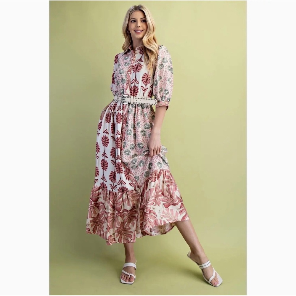 Gigio Pink Tropical Floral Button Dress Pockets Womens Small Resort Vacay - Picture 7 of 7
